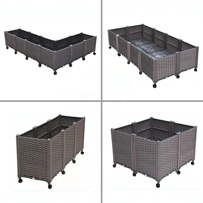 กล่องชาวไร่ Patio Wheeled Planter ระบายน้ำได้ พลาสติกสี่เหลี่ยมผืนผ้า Planter Box Insect Proof